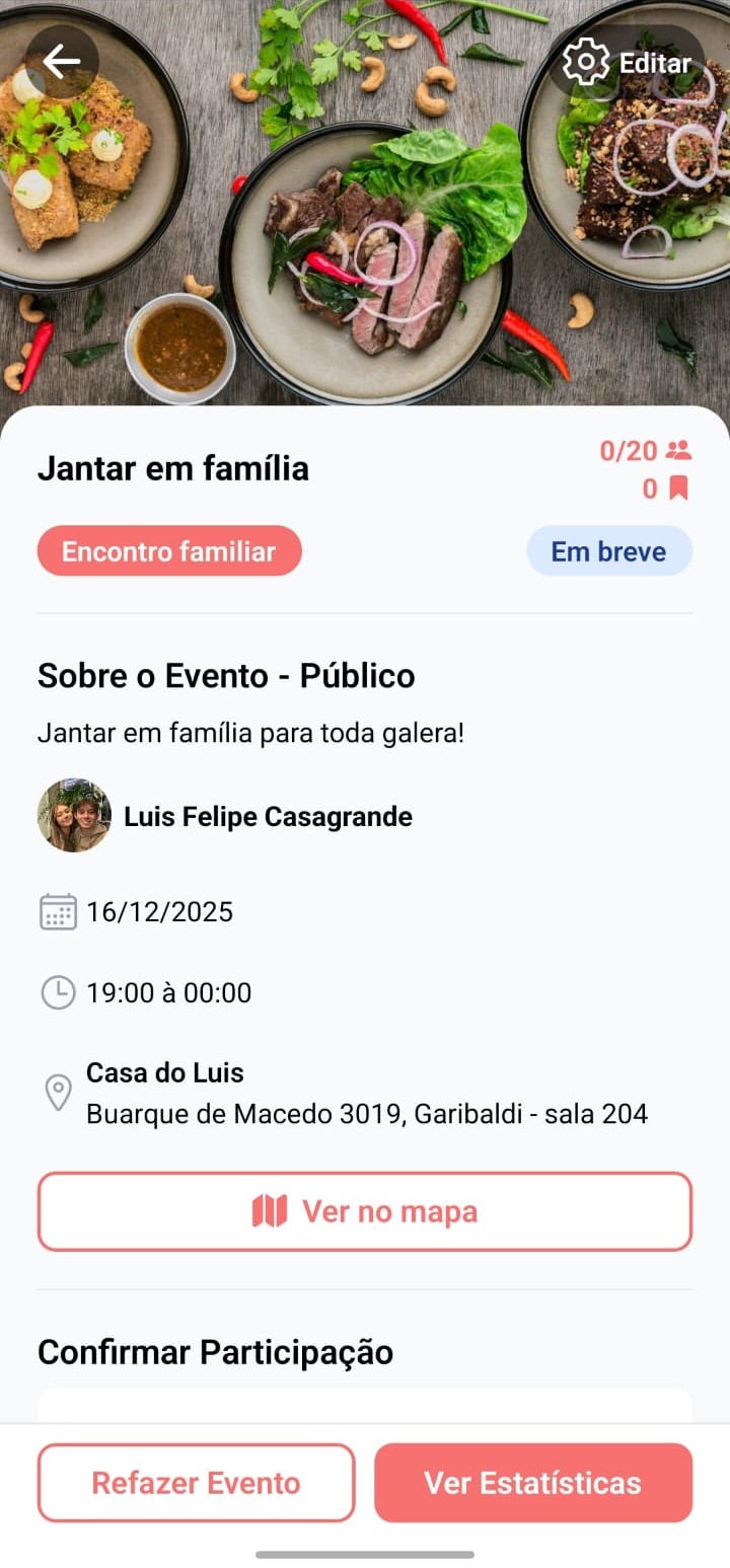 Tela de evento do app Envolta