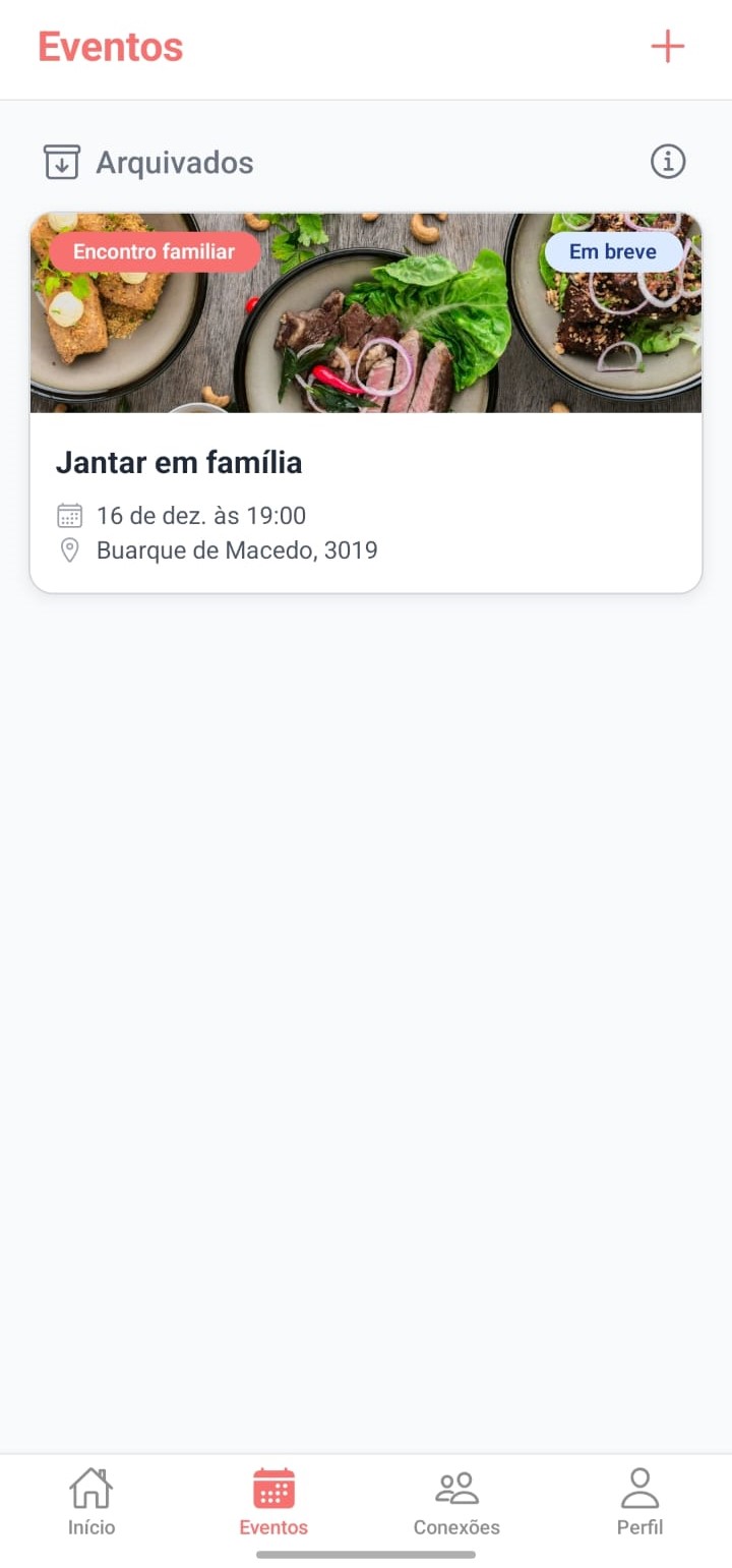 Tela de eventos do app Envolta