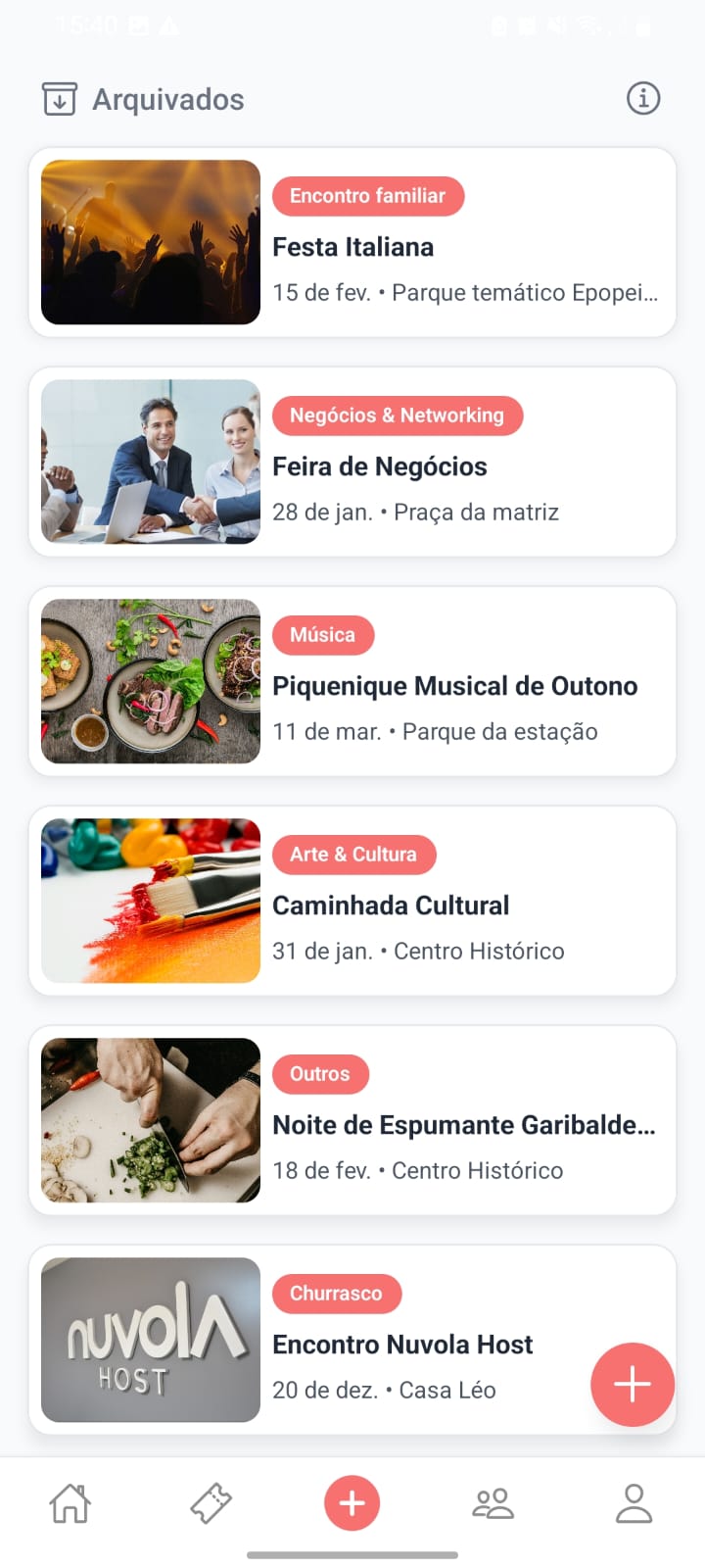 Tela Evento do app Envolta