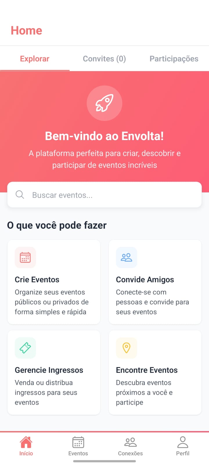 Tela Home do app Envolta